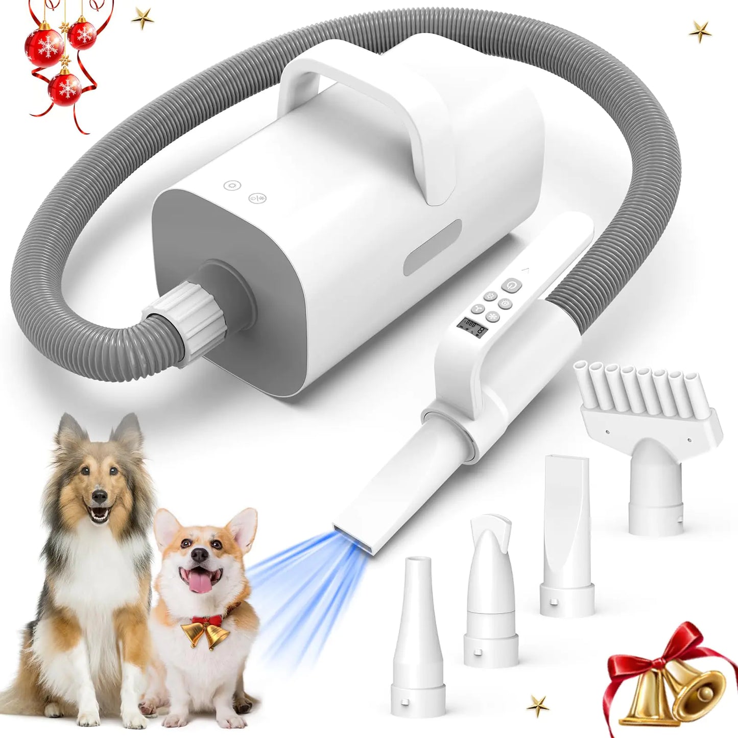 Smart Handle Pet Grooming Dryer (Low Noise, 9-Speed, 4 Nozzles, 90m/s Airflow, Ionic Smoothing)