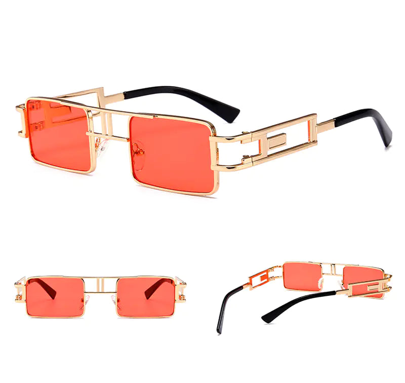 Unisex Rectangular Steampunk Sunglasses – Flat Top Square Frame in Bold Colors (Lightweight Metal Design)