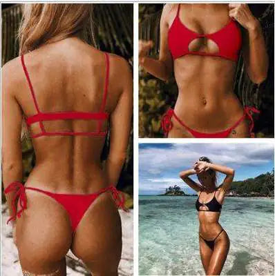 Solid Color Backless Bikini – High Elastic Nylon Swimsuit for Women