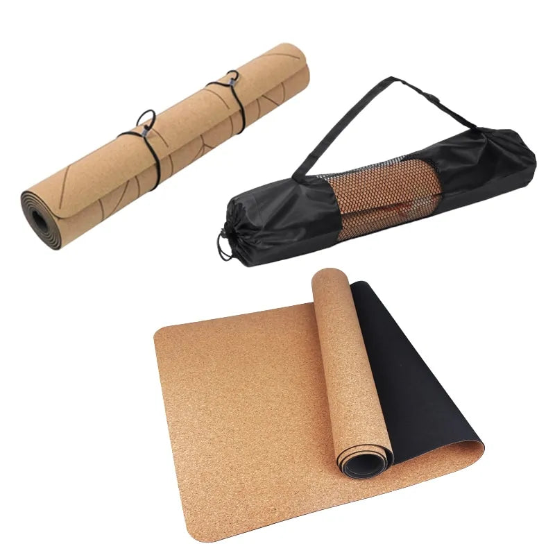 Natural Cork Yoga Mat – 5mm Thick Eco-Friendly Anti-Slip Yoga Mat with Position Lines - Great for HOT YOGA