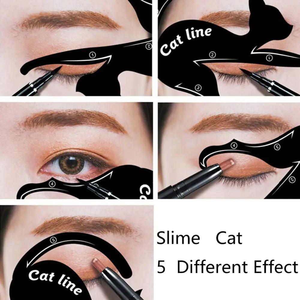Cat Eye Makeup Tool Set – Dual Cat Stencil Design for 10 Eye Looks (Lightweight & Portable)