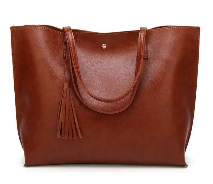 Women's Tassel Shoulder Bag – Elegant Horizontal Tote with Large Capacity & Double Straps