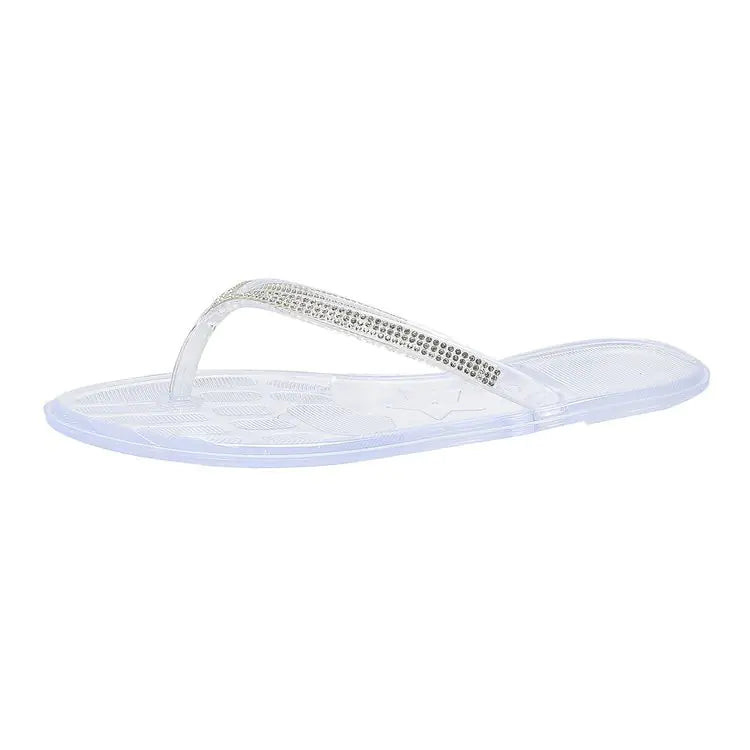 Rhinestone Ladies Flip Flops – Elegant Beach Sandals in Black, Transparent, and Pink