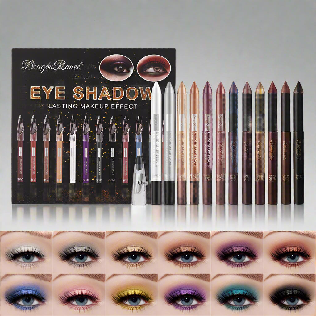 12 Colors Eyeshadow Pencil Set – Shimmering Waterproof Cream Sticks for Effortless Eye Looks