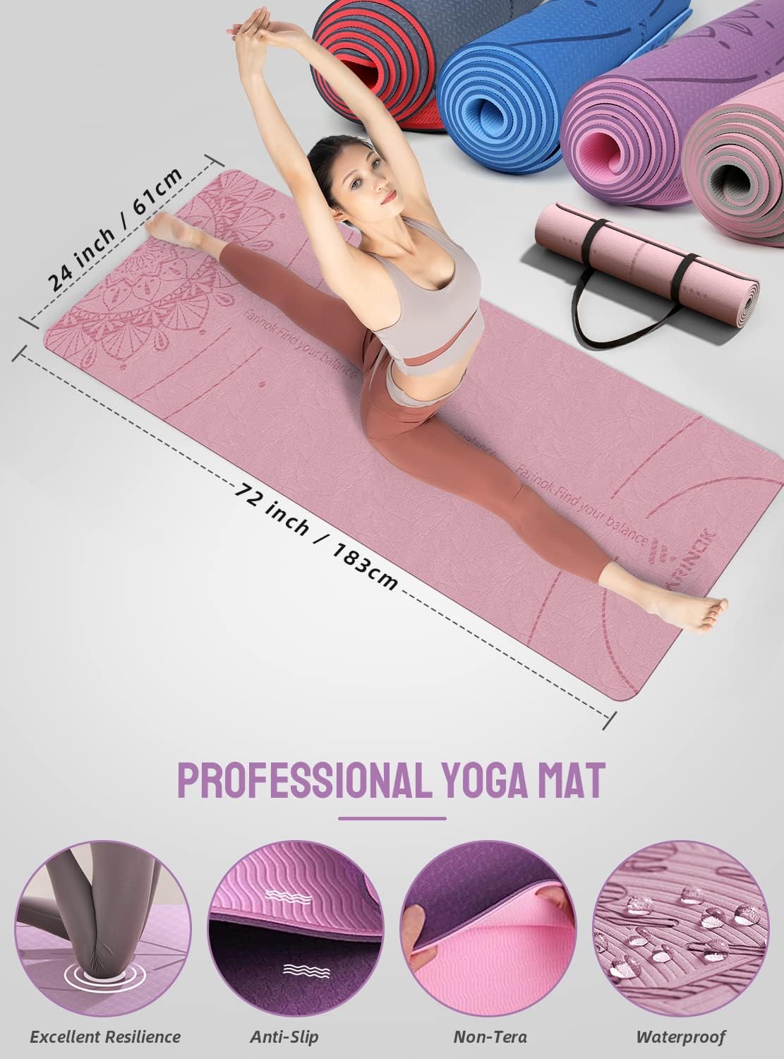1/3 Yoga Mat Thick Yoga Kit – 9mm Non-Slip Mat with Blocks, Bands, Strap & Door Anchor (6-in-1 Beginner Set, Extra Cushion & Stability)