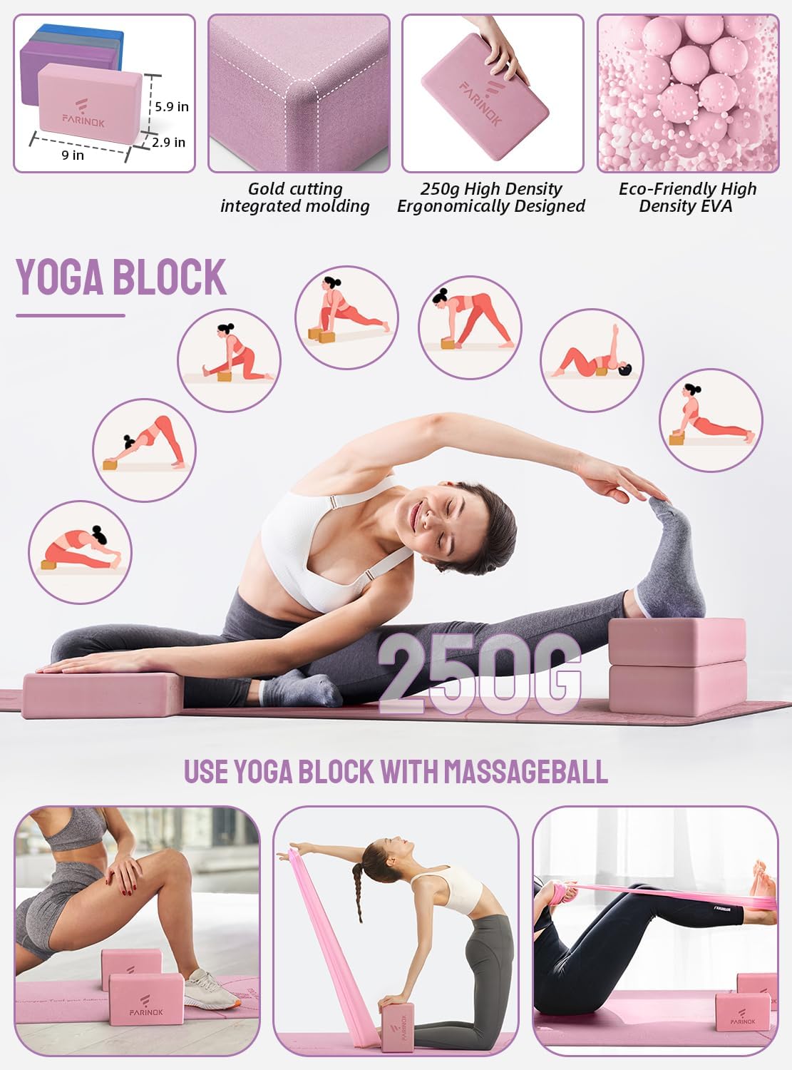 1/3 Yoga Mat Thick Yoga Kit – 9mm Non-Slip Mat with Blocks, Bands, Strap & Door Anchor (6-in-1 Beginner Set, Extra Cushion & Stability)