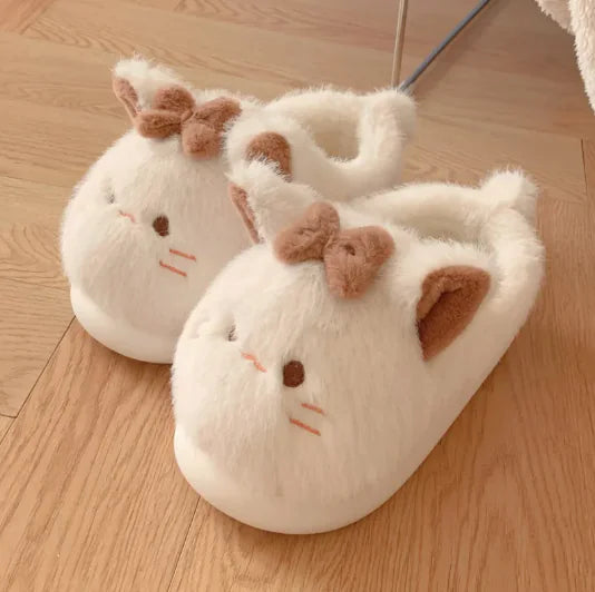 Cartoon Cat Cotton Slippers – Cozy Indoor Suede Slippers for Cat Lovers