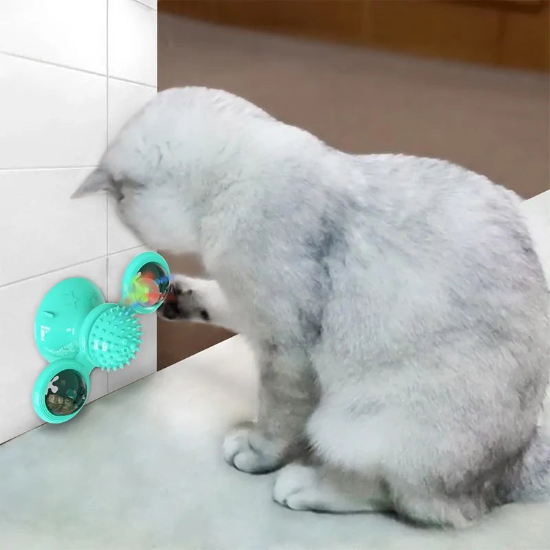 Interactive Turntable Windmill Ball Toy for Cats & Small Dogs (Spinning Windmill, Suction Base, Colorful Balls)