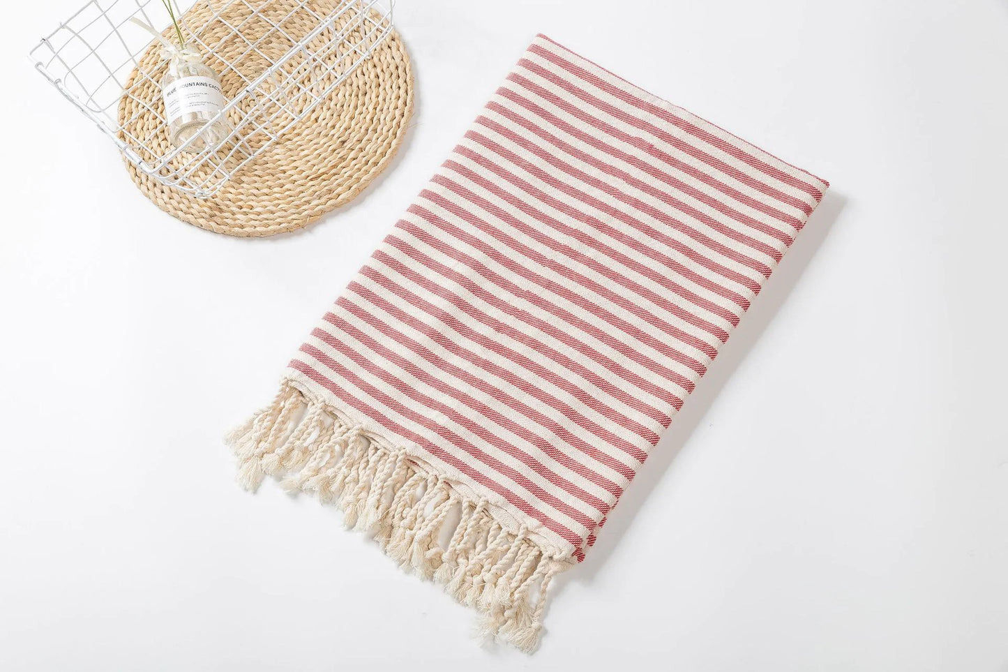 Fringed Beach Towel – Wearable Polyester Cotton Striped Towel, Cushion, and Tablecloth