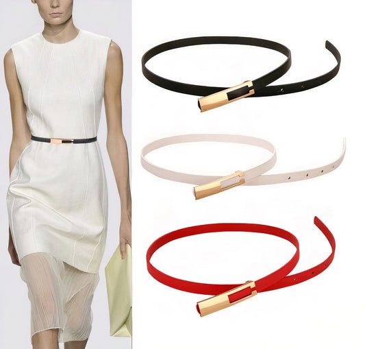 Luna Belt – Skinny Vegan Leather Belt with Gold Buckle