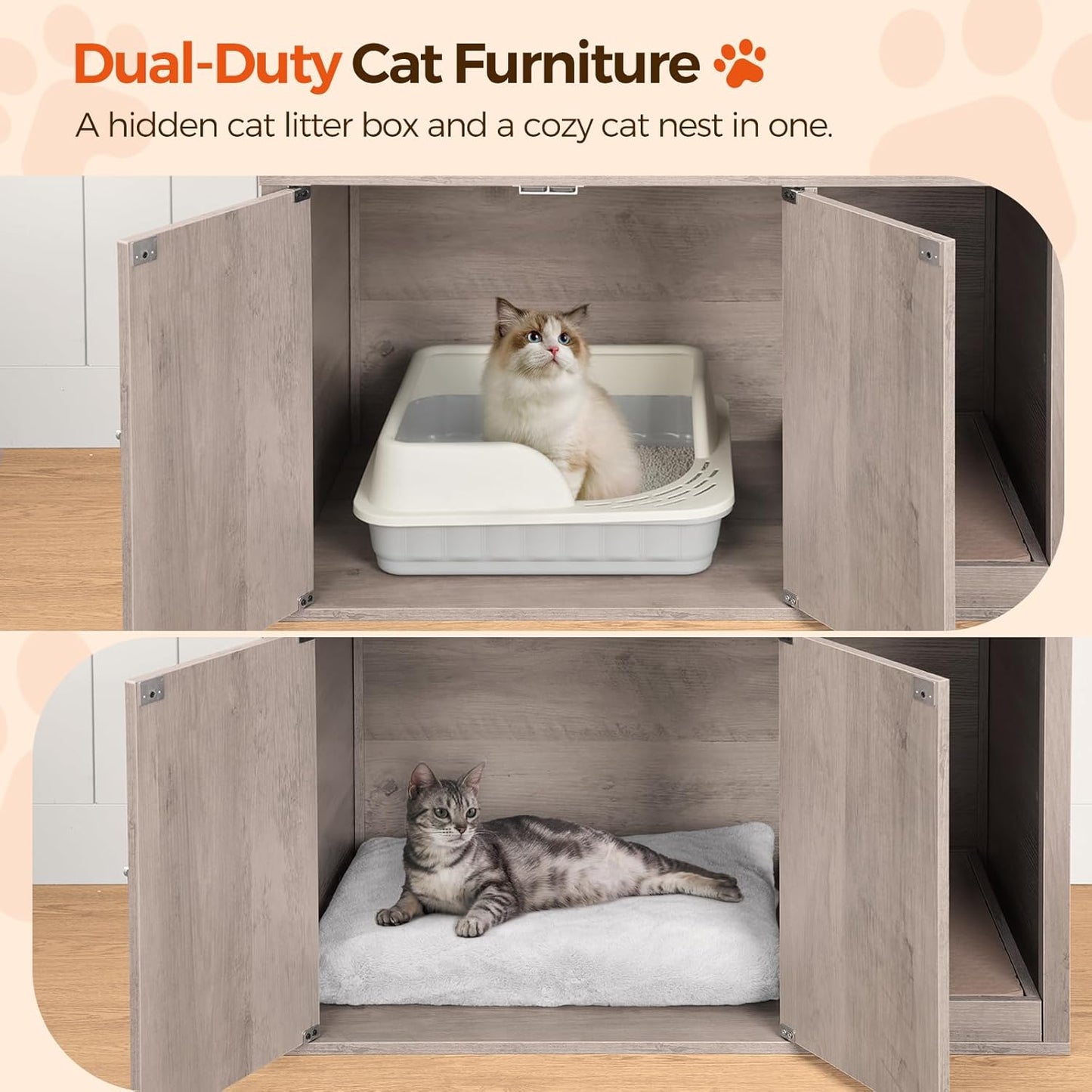 2-in-1 Hidden Cat Litter Box Enclosure and Multi-Level Cat Condo – Stylish Litter Furniture with Cat Cave, Tower, and Bed Area