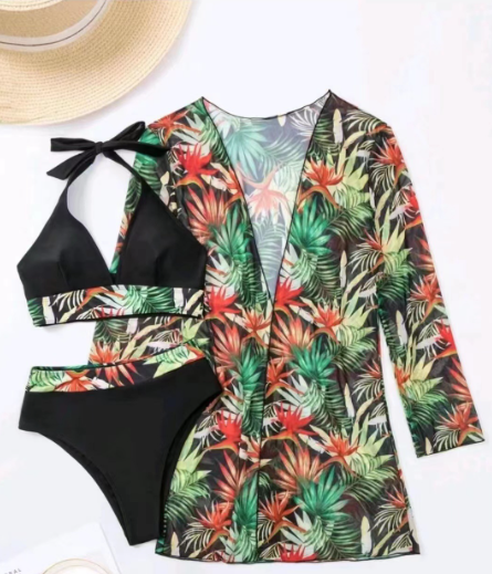 Cross-Border European & American Sexy Bikini Set – 3-Piece Mesh Design (Sizes S–XL)