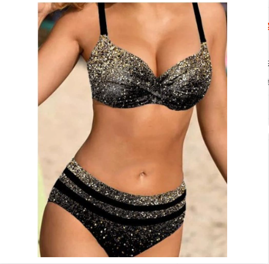 High-Waisted Bikini – Curve-Flattering Design in Gold, Army Green & Blue (Sizes S to 5XL)