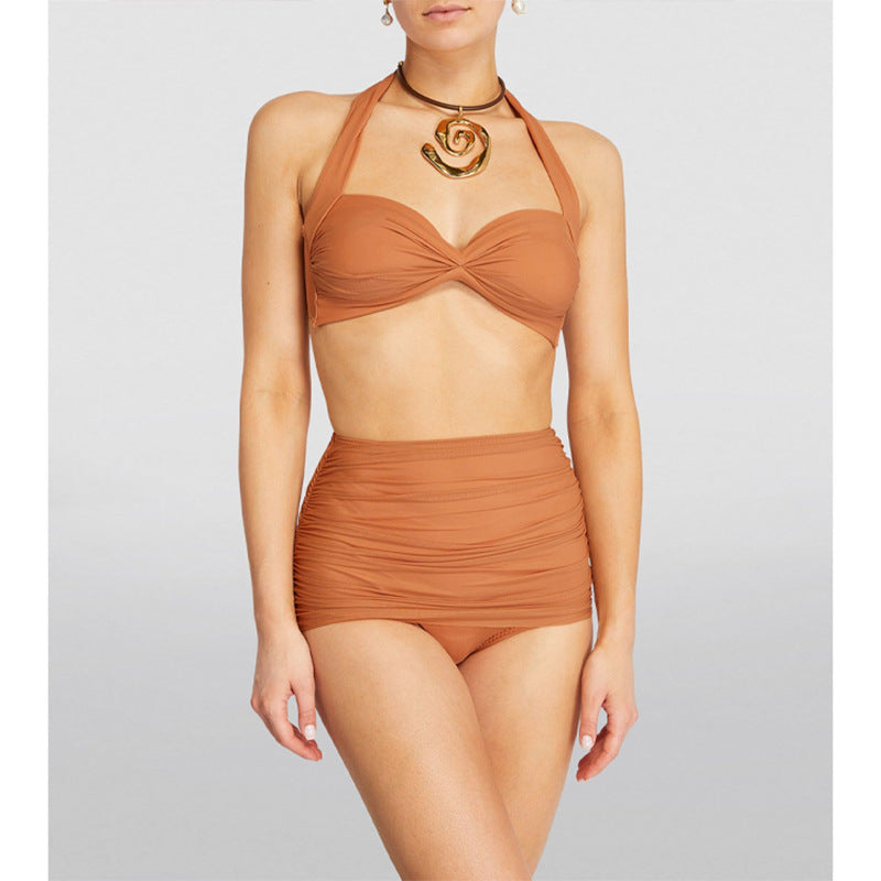 Oblique High Waist Bikini Sets – Curve-Flattering Nylon Swimwear (Sizes S–XL)