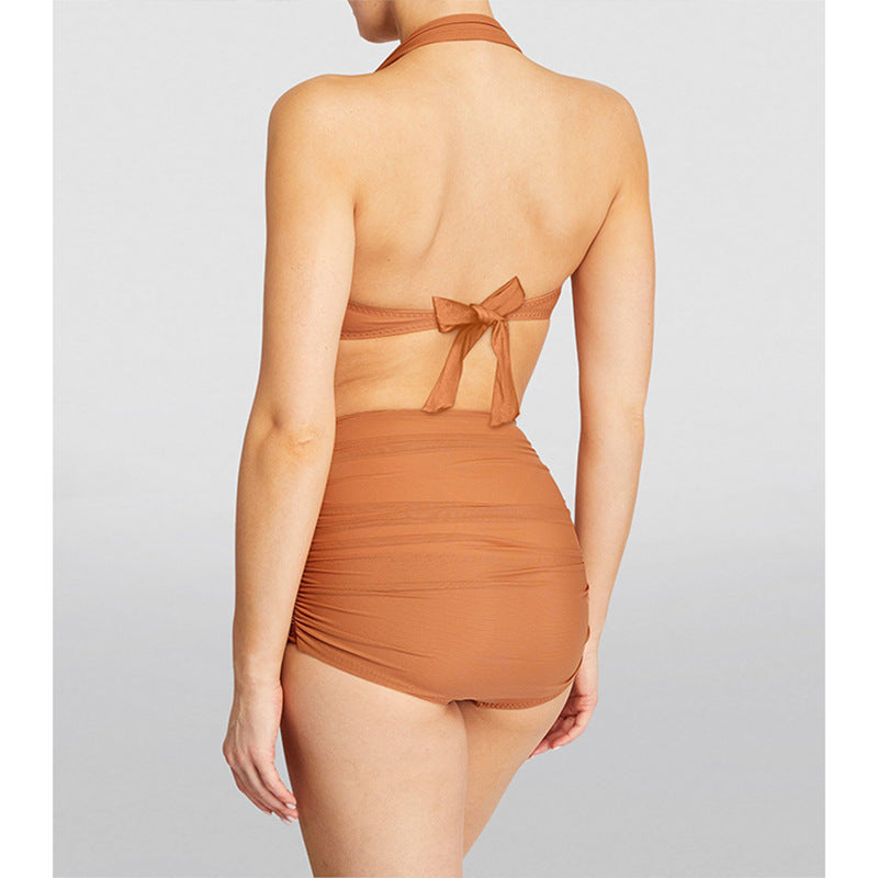 Oblique High Waist Bikini Sets – Curve-Flattering Nylon Swimwear (Sizes S–XL)