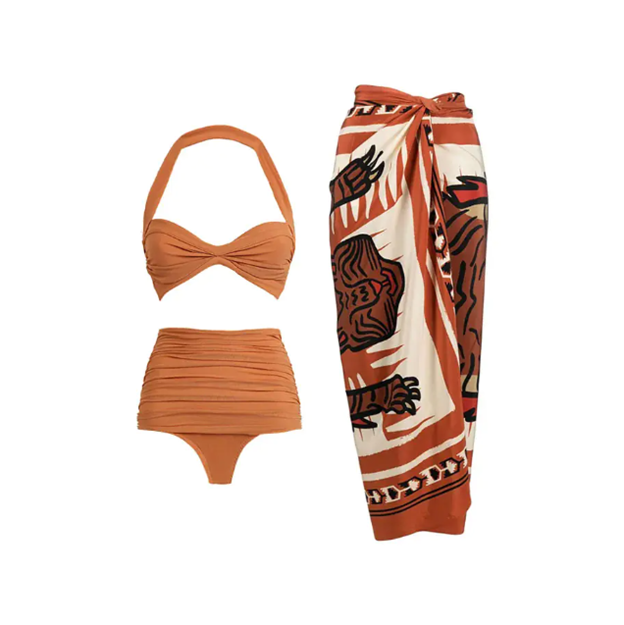 Oblique High Waist Bikini Sets – Curve-Flattering Nylon Swimwear (Sizes S–XL)