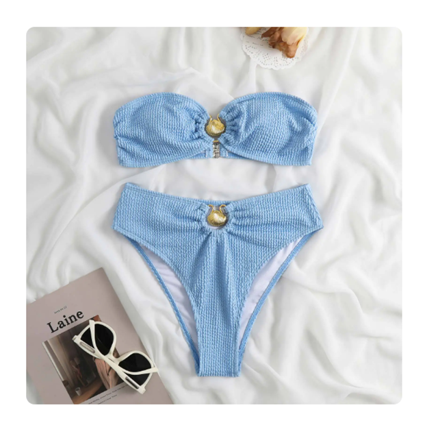 Color Block Wave Bikini – European & American Style Two-Piece Swimsuit (Sizes S–XL)