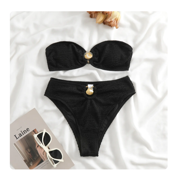 Color Block Wave Bikini – European & American Style Two-Piece Swimsuit (Sizes S–XL)