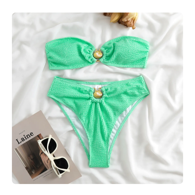 Color Block Wave Bikini – European & American Style Two-Piece Swimsuit (Sizes S–XL)
