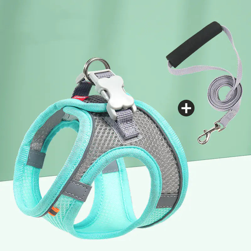 Pet Mesh Chest Harness with Leash – Breathable Cotton Safety Vest for Small Dogs (XXS–L)