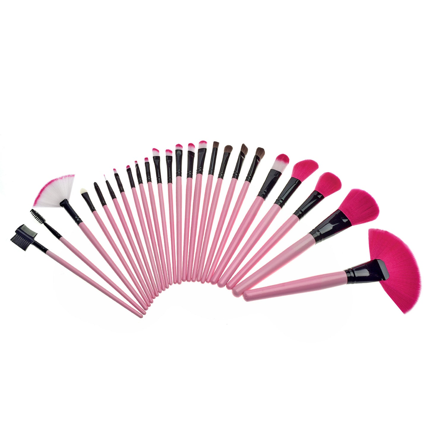 24-Piece Professional Makeup Brush Set – Wooden Handle, Synthetic Fiber Bristles (Pink, Black, Wood Color)