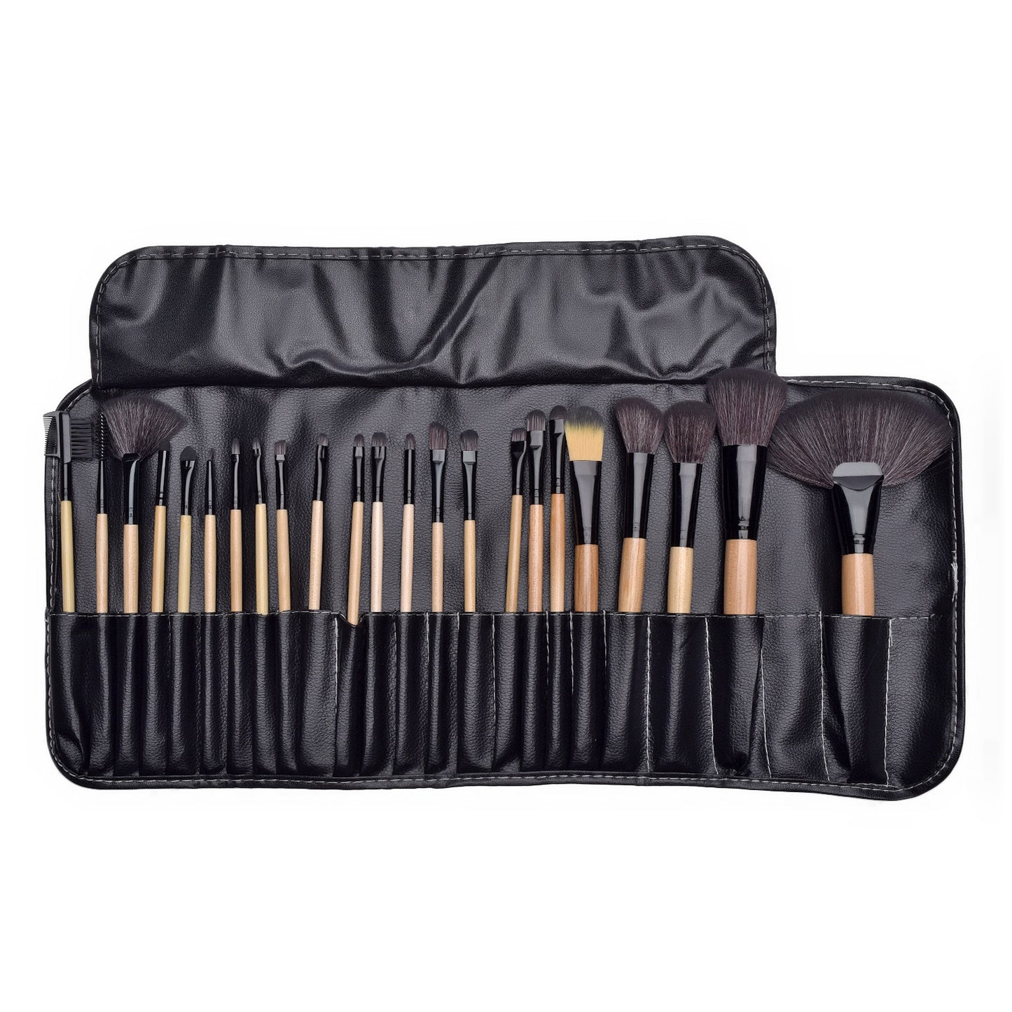 24-Piece Professional Makeup Brush Set – Wooden Handle, Synthetic Fiber Bristles (Pink, Black, Wood Color)
