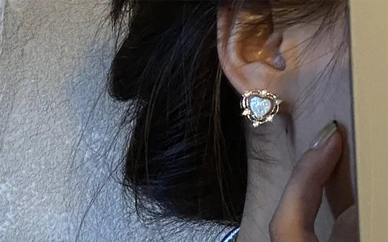 Glitter Shiny Rhinestone Dazzling Peach Heart Stud Earrings