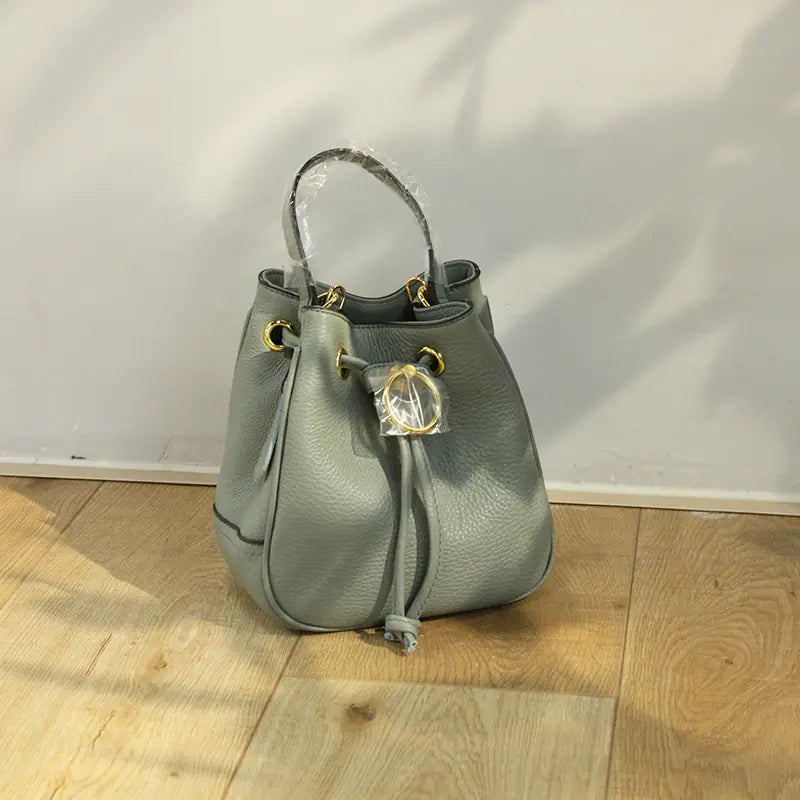 Women's Bucket Bag – First Layer Cowhide with Minimalist Design & Smart Interior Storage