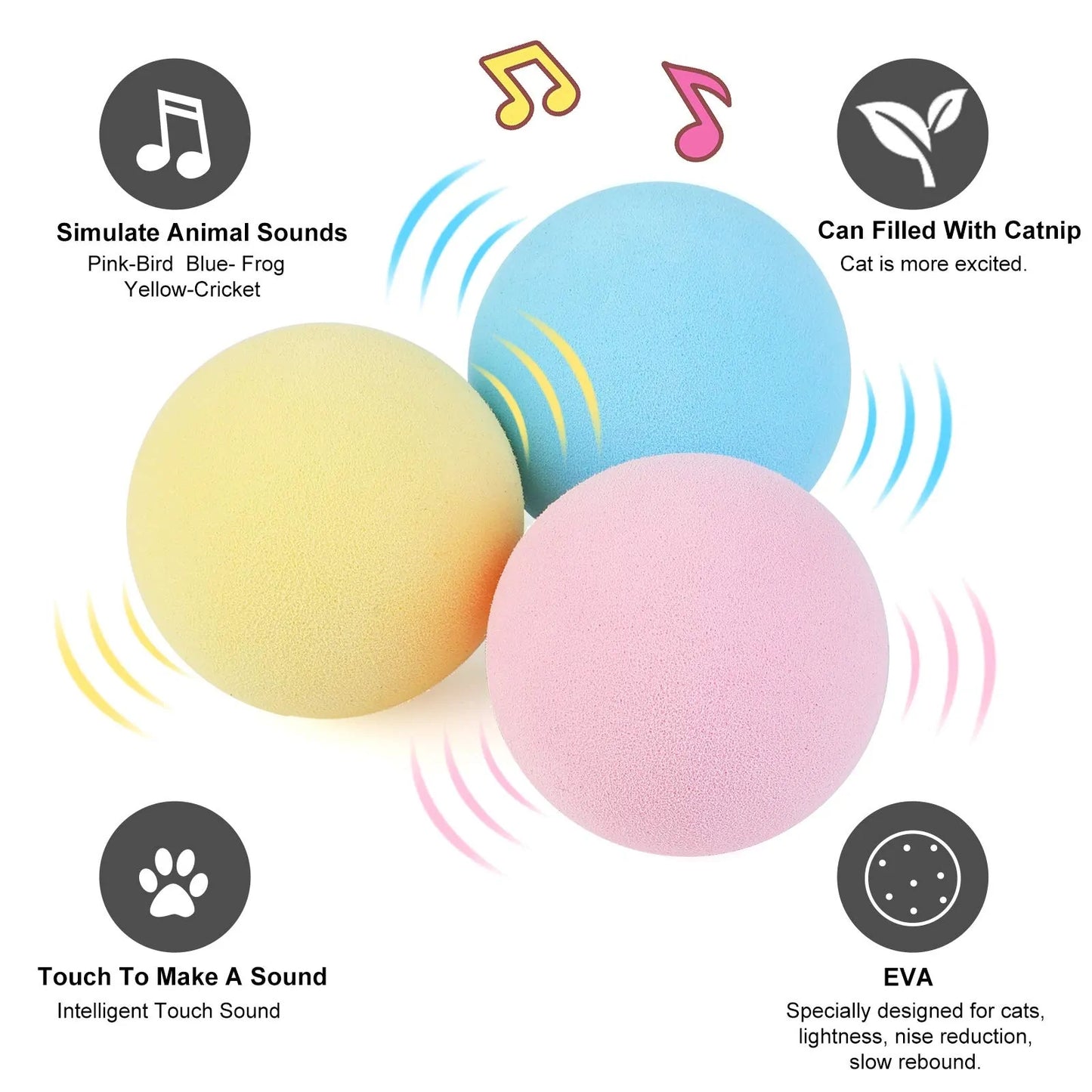 Interactive Ball Catnip Cat Training Toy – Sound-Activated with Real Animal Calls (Tap Trigger & Built-In Catnip Slot)