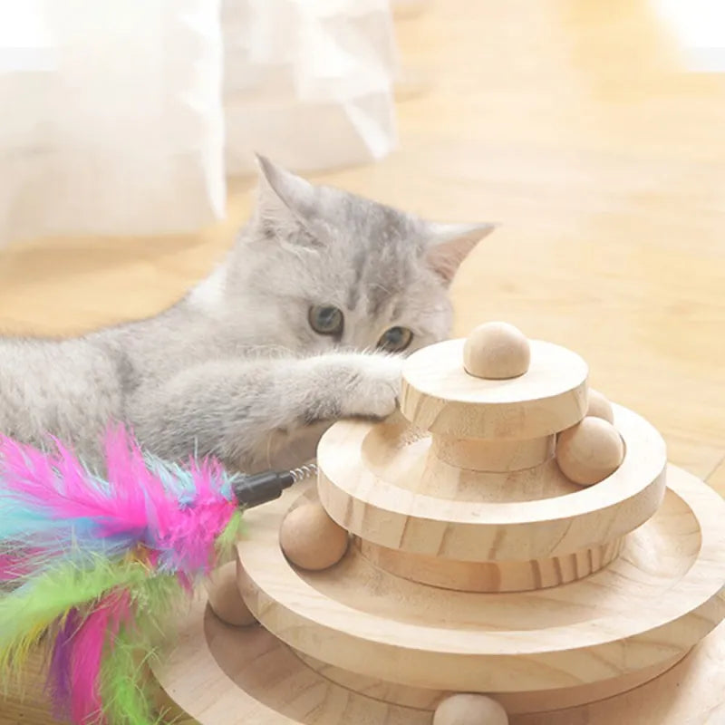 Three-Layer Cat Climbing Frame with Turntable Ball – Interactive Activity Tower for Cats