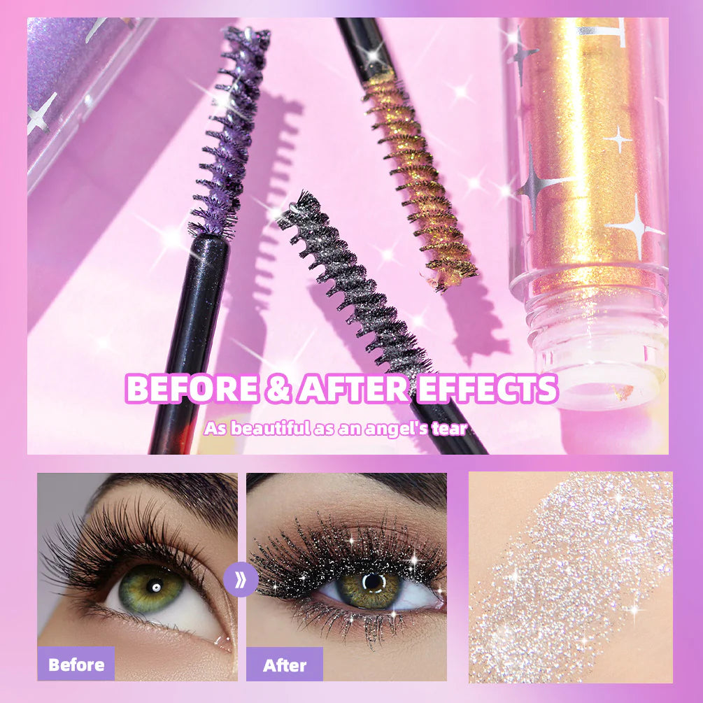 Diamond Glitter Mascara – Sparkling Lash Color in Gold, Silver & Purple (Quick-Dry, Clump-Free Formula)