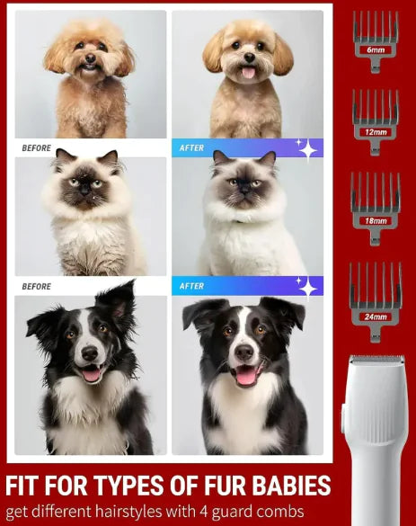 Pet Grooming Vacuum Kit – 3-in-1 Low Noise Deshedding & Trimming Tool (with Clipper, Brush & Large Dust Cup)