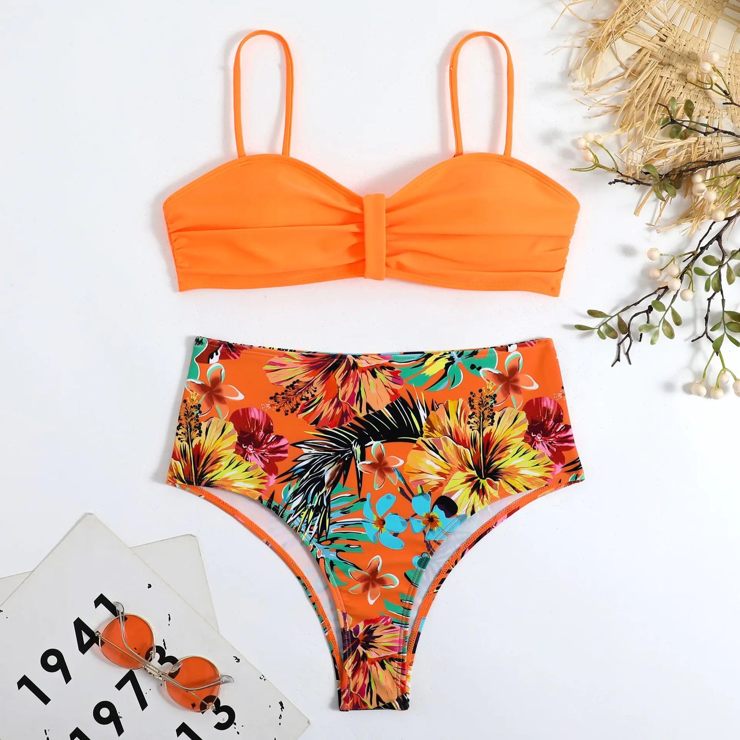 High-Waisted Floral Bikini – New Style Backless Two-Piece (Sizes S–L)