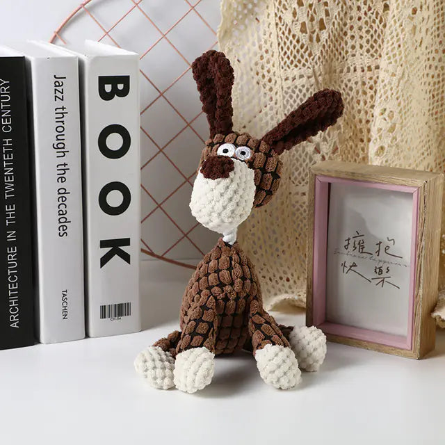 Interactive Plush Animal Dog Toys – Soft, Squeaky Training Companions in Gray, Beige, and Brown