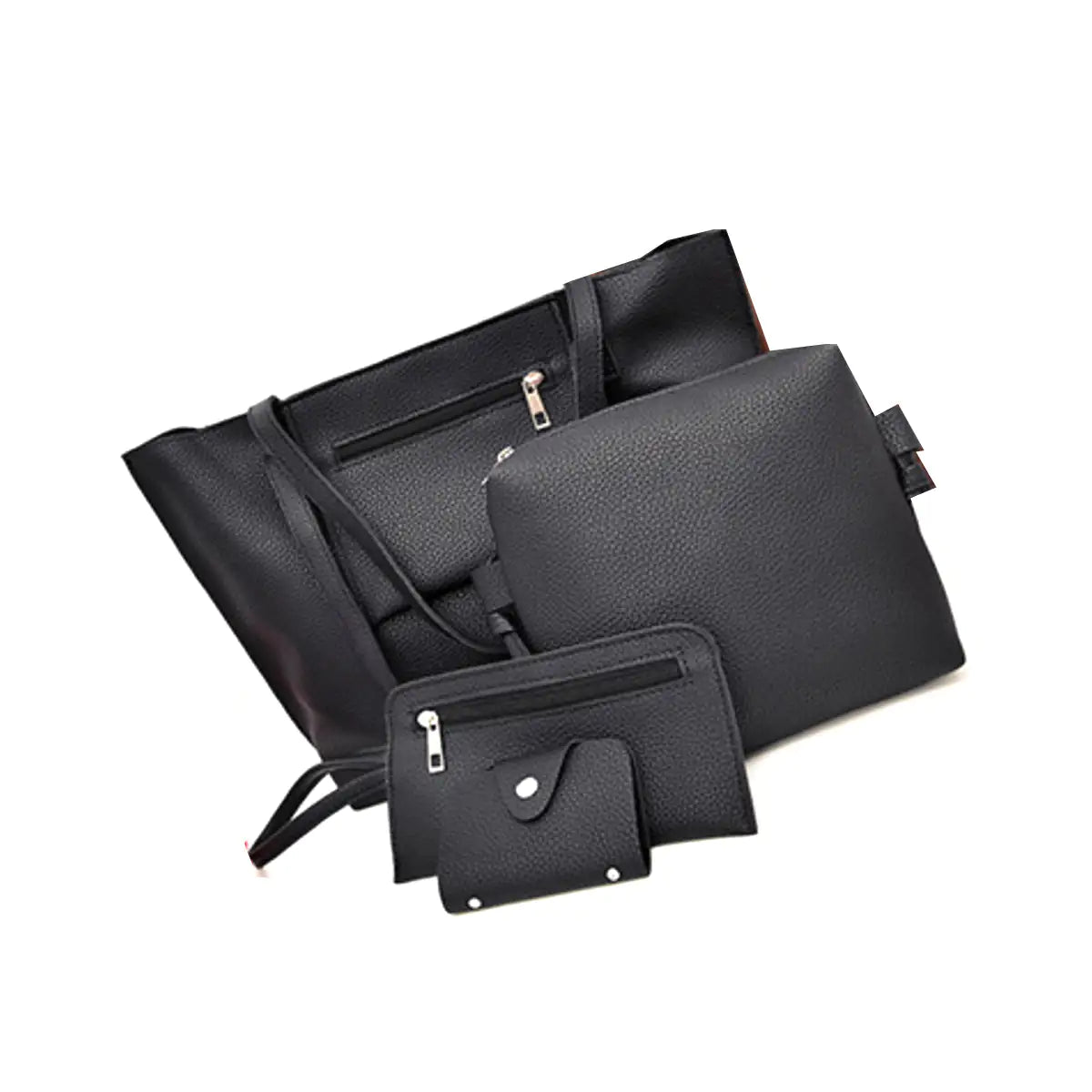 4-in-1 Handbag Set – Glamorous Vegan Leather Tote, Crossbody, Wristlet, and Cardholder