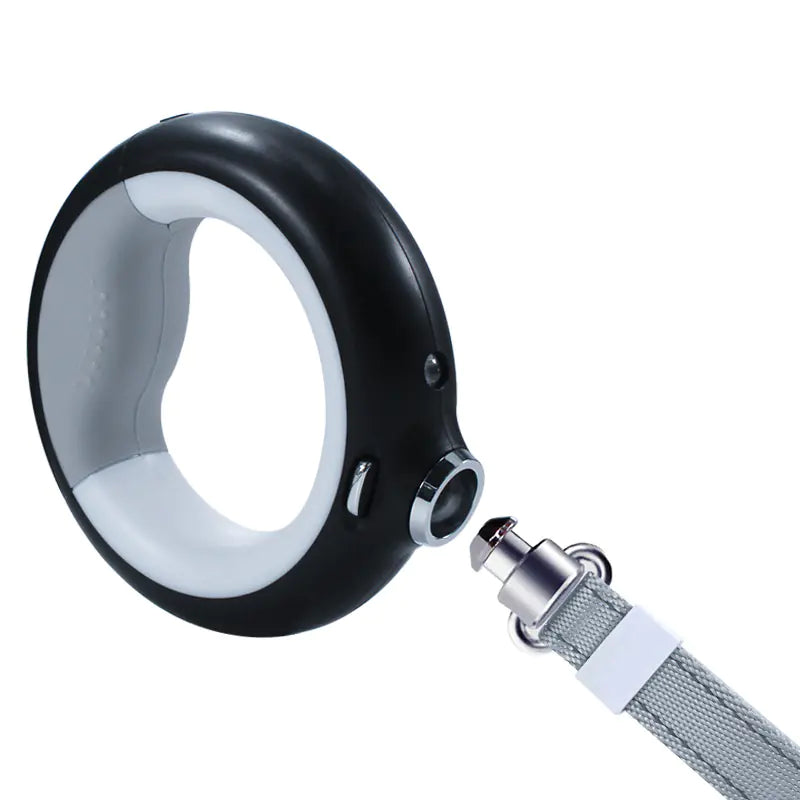 Automatic Telescopic UFO Dog Leash – Retractable 2M Rope with LED Light, USB Rechargeable, Waste Bag Dispenser (360g, White/Pink/Blue/Black)