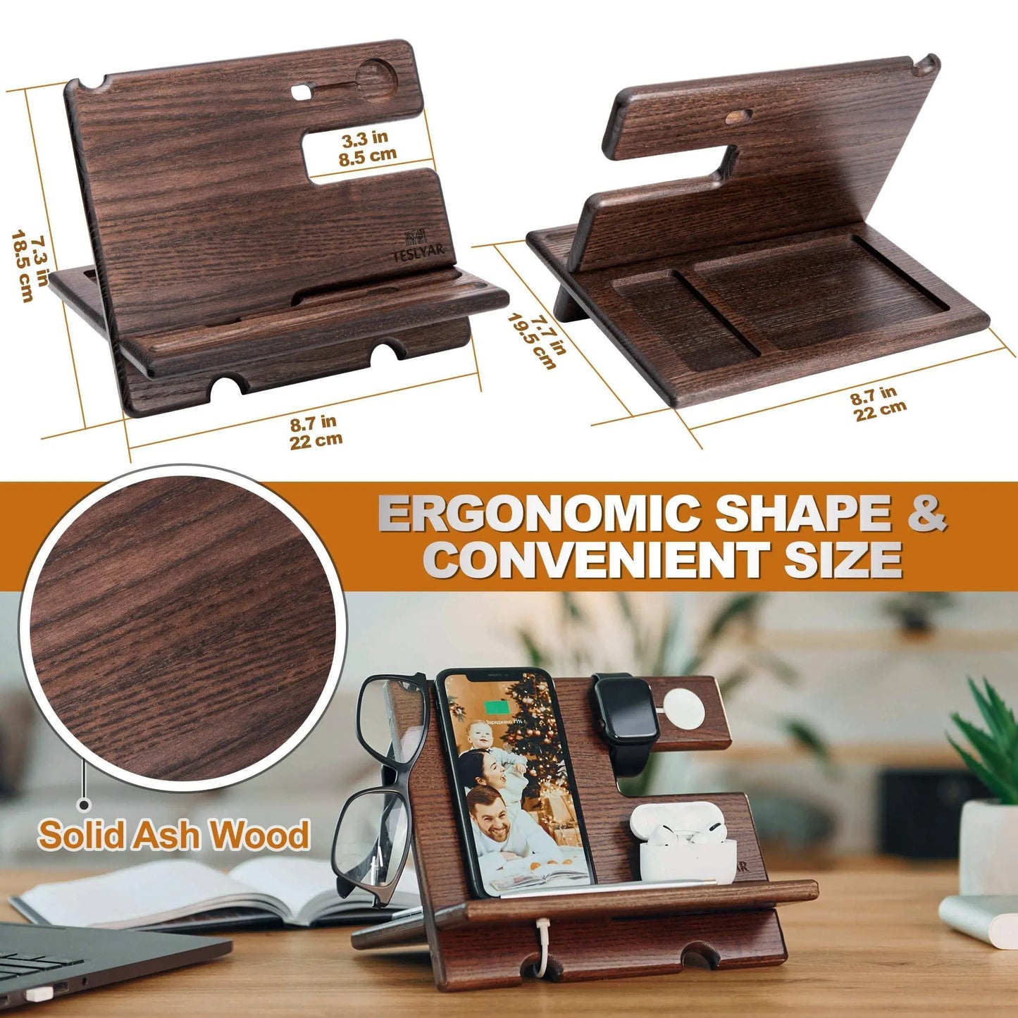 Wood Phone Docking Station – Wallet Stand & Watch Organizer for Men