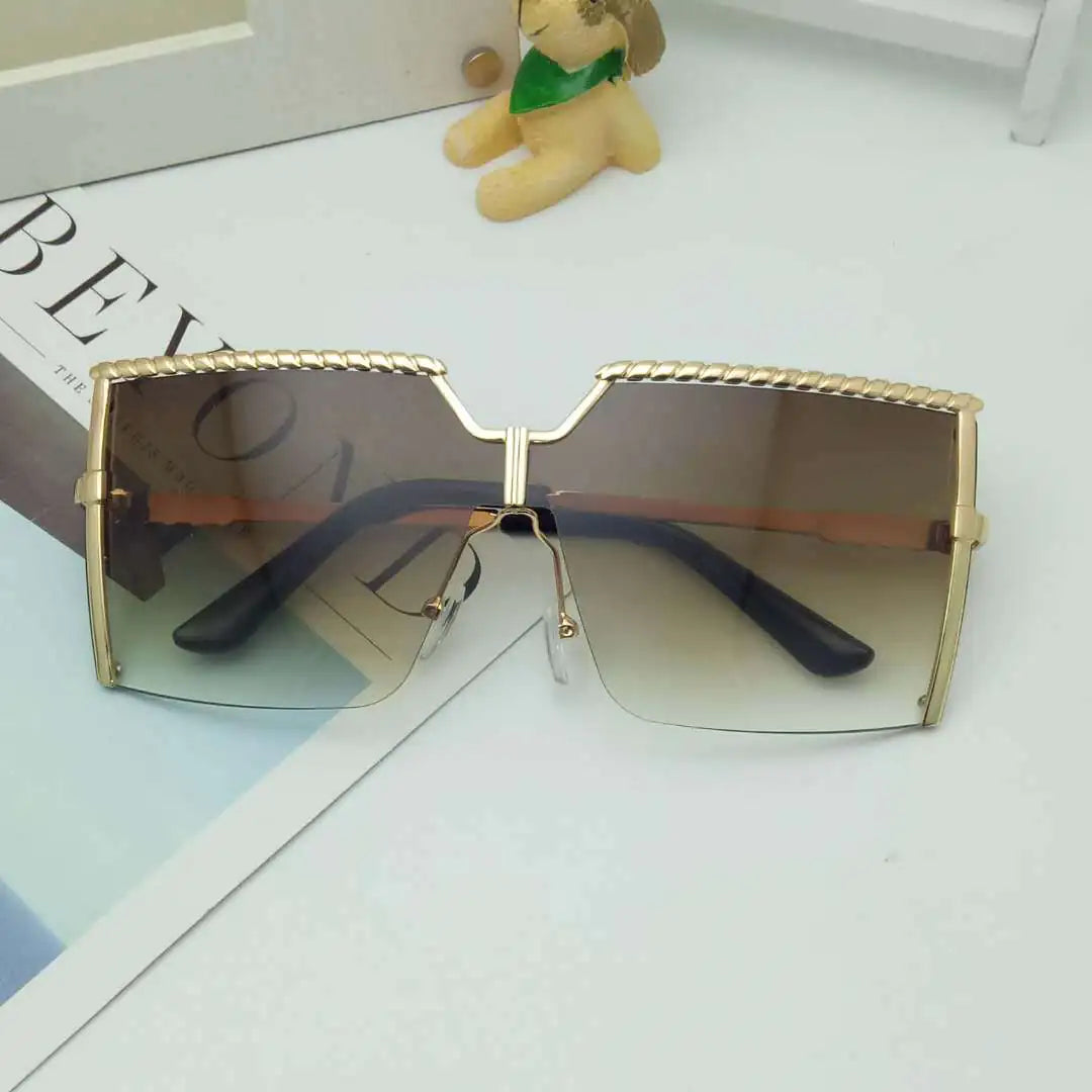 Frameless Gradient Square Sunglasses – Oversized PC+Metal UV400 Fashion Shades (Multiple Color Options)