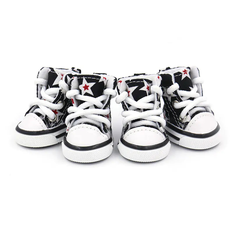 Soft Small Dog Four Season Canvas Shoes – Breathable, Non-Slip Boots for All-Weather Wear (Set of 4, Sizes 1–5)