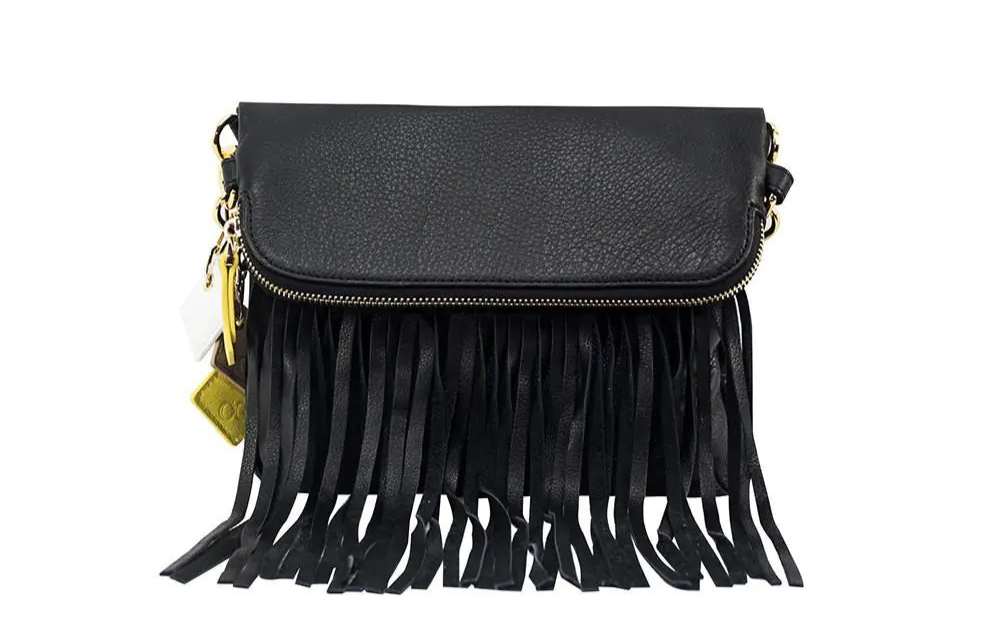 Flamingo Leather Fringe Bag - Midnight Black
