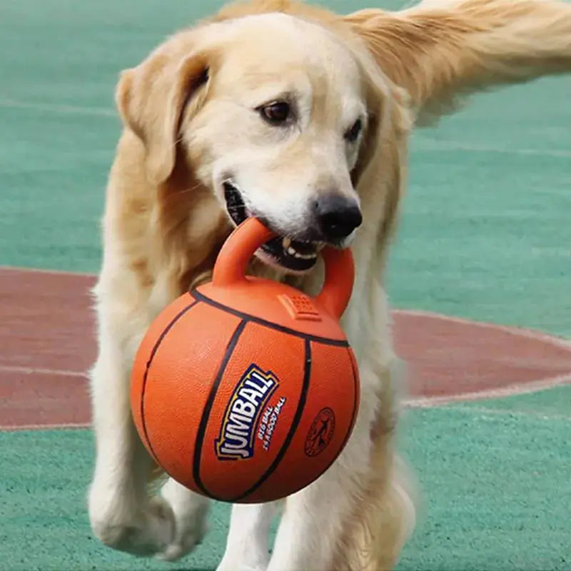 Dog Handle Ball Toy – Interactive Basketball & Football Style Rubber Toy for Medium to Large Dogs