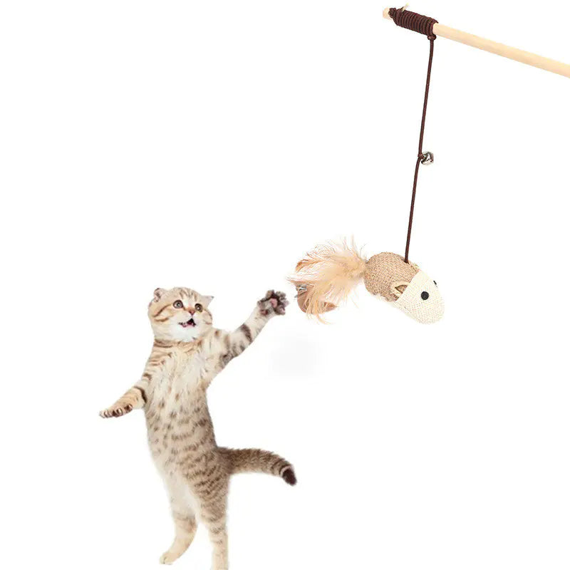 Interactive Cat Teaser Toy – Hemp Rope Wand with Wooden Handle for Active Play and Exercise