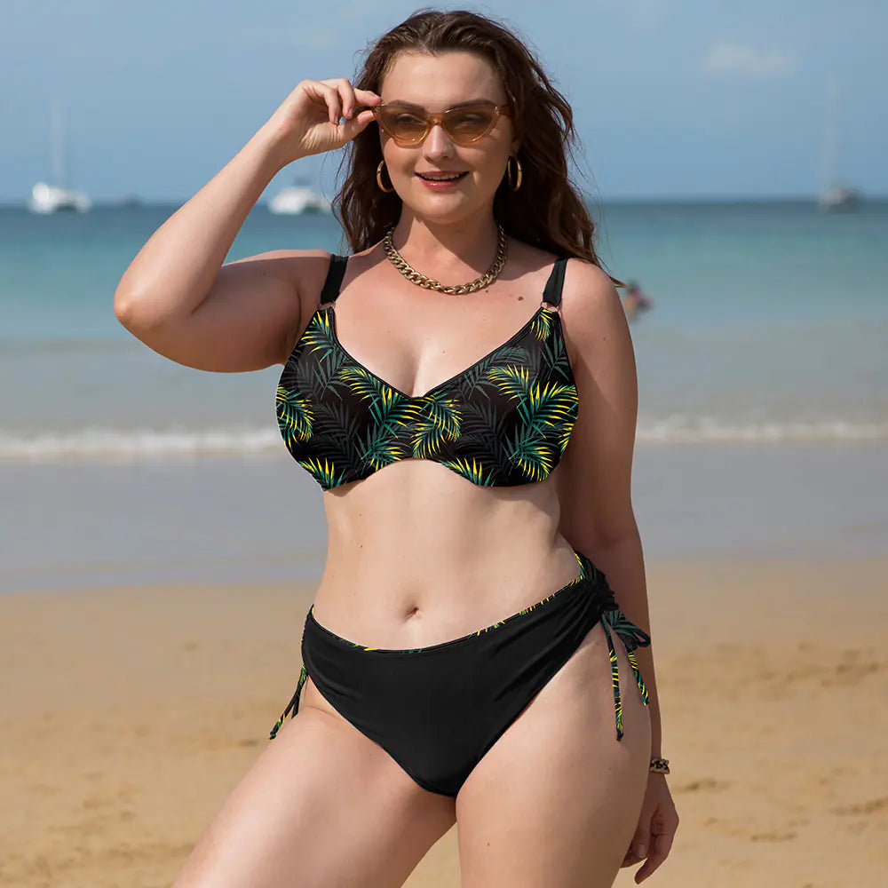 Plus-Size Floral Two-Piece Swimsuit – Elegant, Comfortable Fit in Bold Summer Prints (Sizes L–4XL)