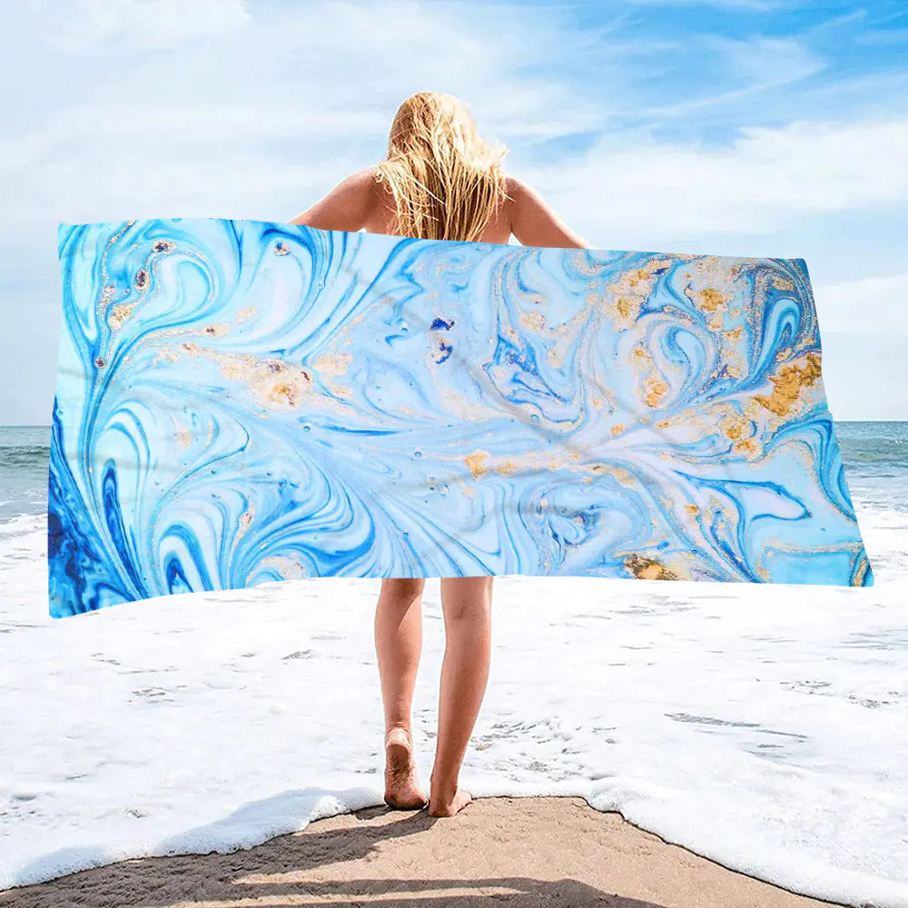 Blue Gilt Sand Double-sided Velvet Quick-drying Beach Towel – Lightweight Microfiber in Light & Dark Blue