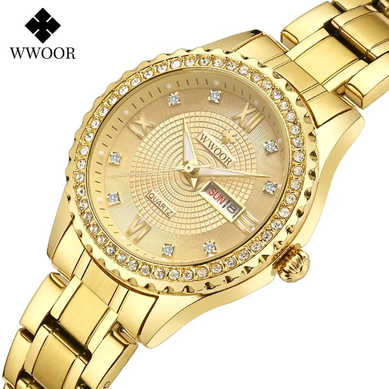 WWOOR Diamond Women’s Fashion Gold Quartz Watch