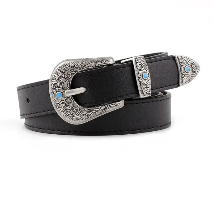 Women's Belt with Metal Carving