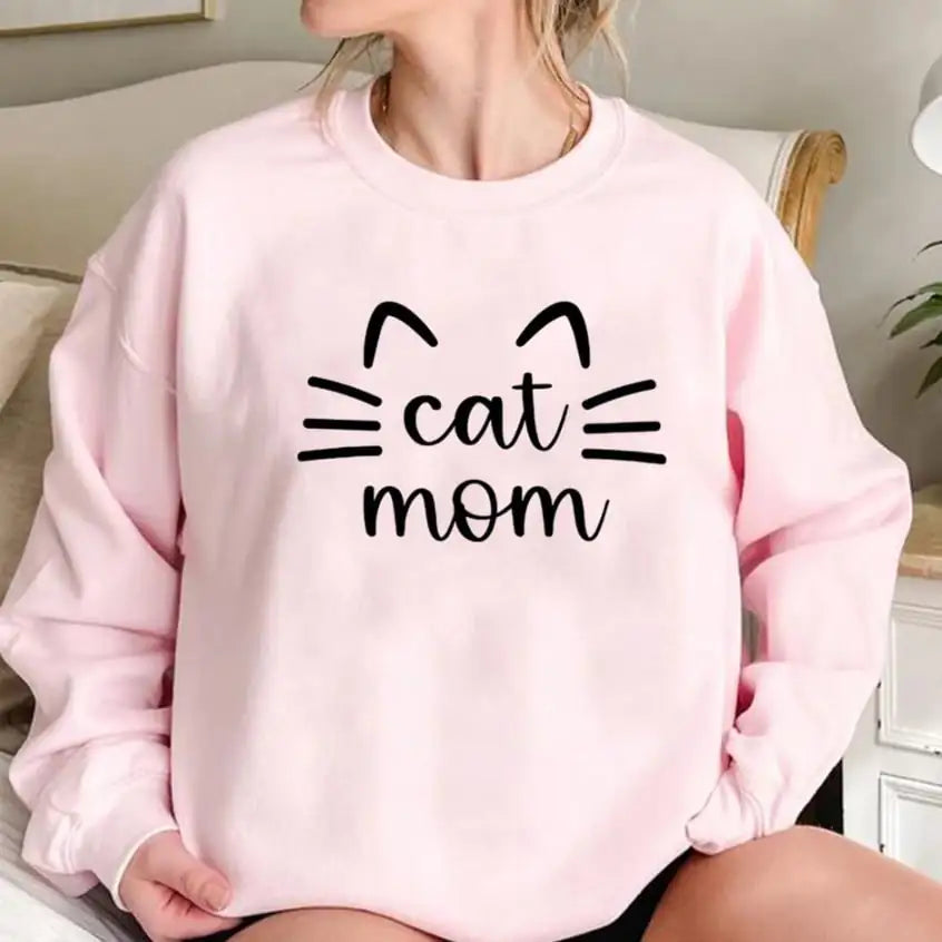 Cat's Mother's Sweatshirt – Playful Pink Cartoon Pullover for Cat Lovers