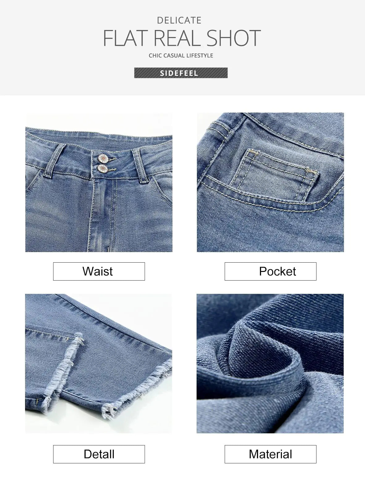 Sidefeel Women's High Waisted Jeans Strechy Raw Hem Straight Leg Denim Pants with Pockets 18 Mist Blue