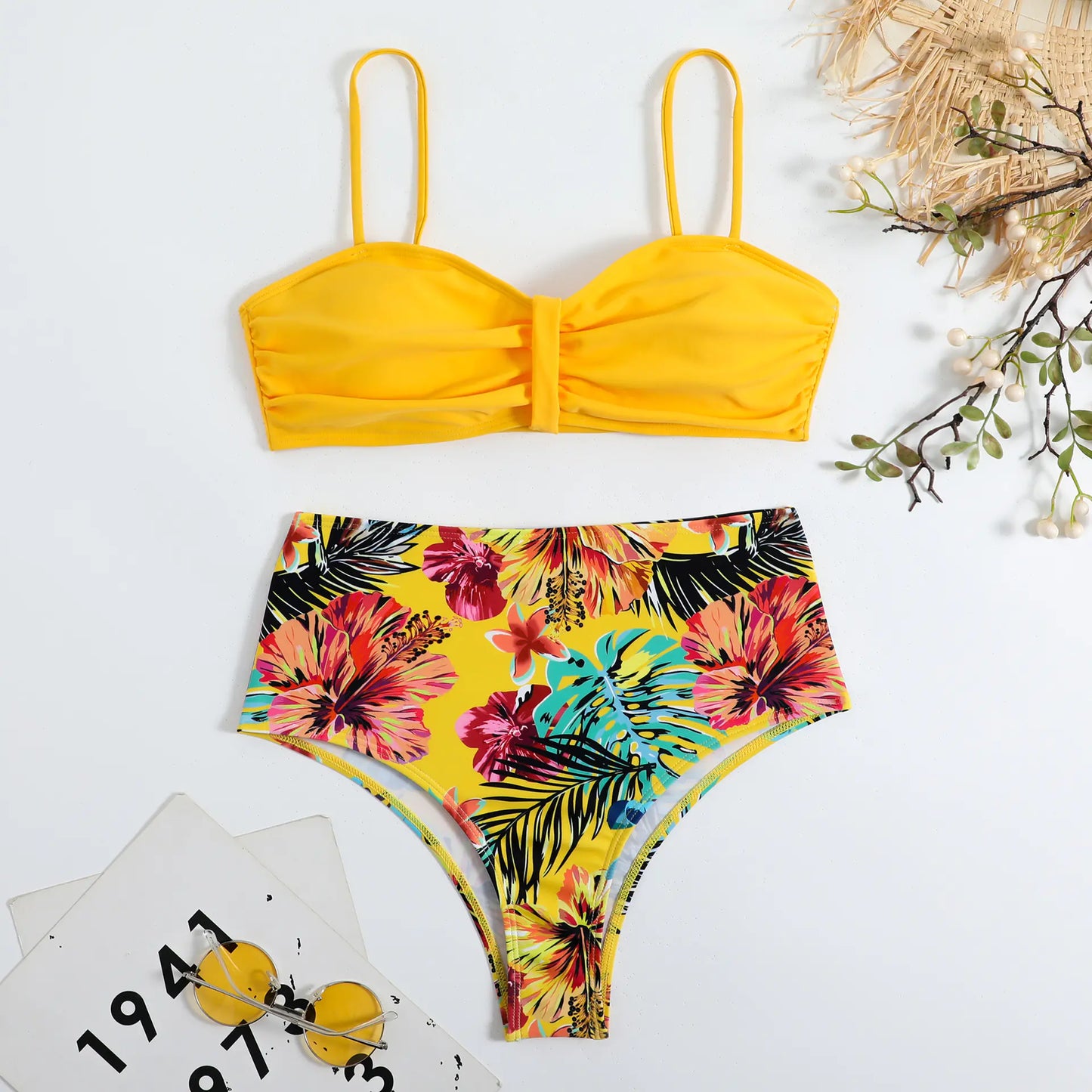 High-Waisted Floral Bikini – New Style Backless Two-Piece (Sizes S–L)