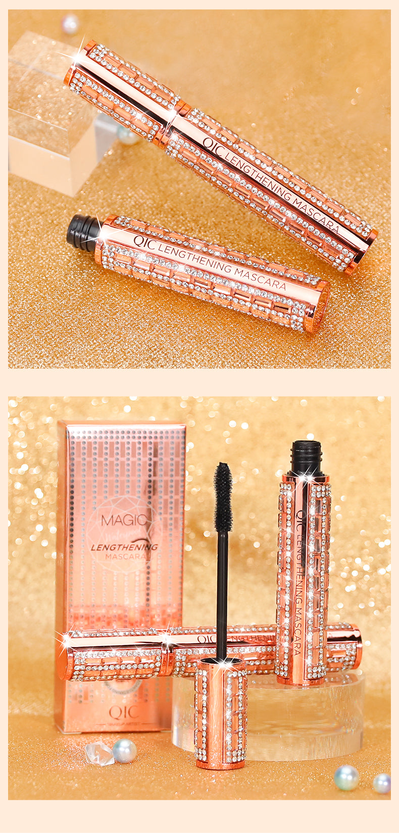 Shining Diamond Waterproof Lengthening Mascara – 5D Volume, Peanut Brush, and Smudge-Proof Wear (12.7cm / 5g)
